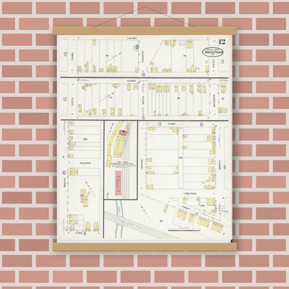 Old map wall art mockup — magnetic wood frame on brick wall — Sanborn Fire Insurance Map from Mauch Chunk, Carbon County, Pennsylvania (1908), Sheet #0012