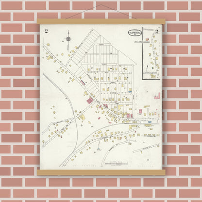 Old map wall art mockup — magnetic wood frame on brick wall — Sanborn Fire Insurance Map from Imperial, Allegheny County, Pennsylvania (1925), Sheet #0002