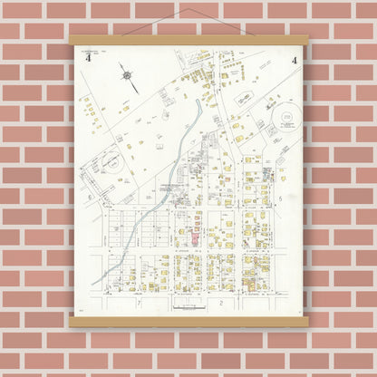 Old map wall art mockup — magnetic wood frame on brick wall — Sanborn Fire Insurance Map from Gladewater, Gregg County, Texas (1934), Sheet #0004