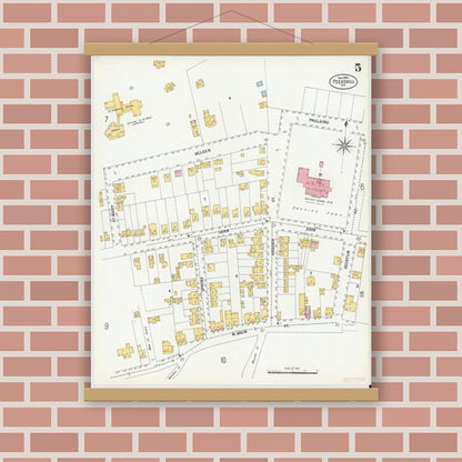 Old map wall art mockup — magnetic wood frame on brick wall — Sanborn Fire Insurance Map from Peekskill, Westchester County, New York (1900), Sheet #0005