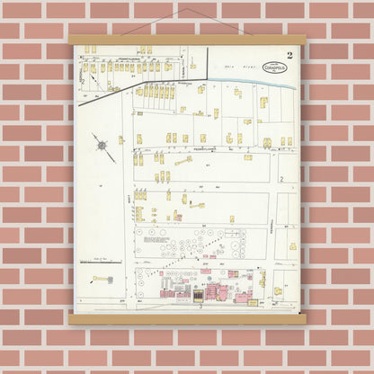 Old map wall art mockup — magnetic wood frame on brick wall — Sanborn Fire Insurance Map from Coraopolis, Allegheny County, Pennsylvania (1911), Sheet #0002