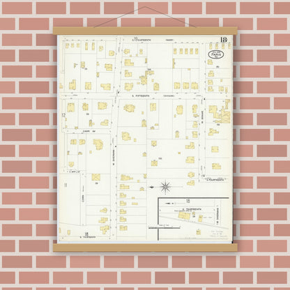 Old map wall art mockup — magnetic wood frame on brick wall — Sanborn Fire Insurance Map from Paris, Lamar County, Texas (1908), Sheet #0018