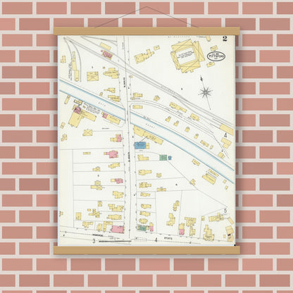 Old map wall art mockup — magnetic wood frame on brick wall — Sanborn Fire Insurance Map from Pittsford, Monroe County, New York (1905), Sheet #0002