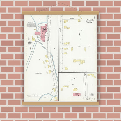 Old map wall art mockup — magnetic wood frame on brick wall — Sanborn Fire Insurance Map from Leicester, Worcester County, Massachusetts (1910), Sheet #0008