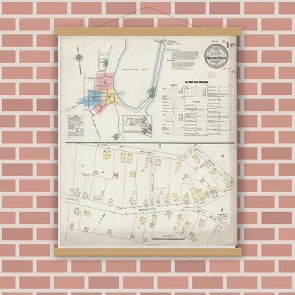 Old map wall art mockup — magnetic wood frame on brick wall — Sanborn Fire Insurance Map from Vineyard Haven, Dukes County, Massachusetts (1914) - Complete Map Set