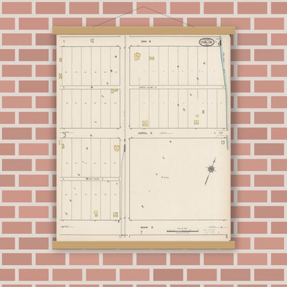 Old map wall art mockup — magnetic wood frame on brick wall — Sanborn Fire Insurance Map from Uvalde, Uvalde County, Texas (1922), Sheet #0004