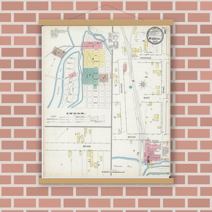 Old map wall art mockup — magnetic wood frame on brick wall — Sanborn Fire Insurance Map from Wilmington, Will County, Illinois (1892) - Complete Map Set