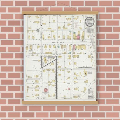 Old map wall art mockup — magnetic wood frame on brick wall — Sanborn Fire Insurance Map from Perrysville, Ashland County, Ohio (1900), Sheet #0001