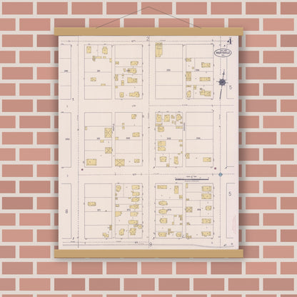 Old map wall art mockup — magnetic wood frame on brick wall — Sanborn Fire Insurance Map from Marysville, Yuba County, California (1921), Sheet #0004