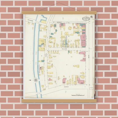 Old map wall art mockup — magnetic wood frame on brick wall — Sanborn Fire Insurance Map from Palmyra, Wayne County, New York (1894), Sheet #0006