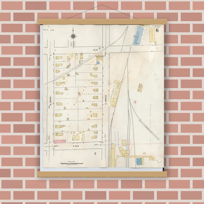 Old map wall art mockup — magnetic wood frame on brick wall — Sanborn Fire Insurance Map from Manistique, Schoolcraft County, Michigan (1950), Sheet #0006