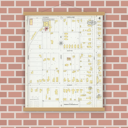 Old map wall art mockup — magnetic wood frame on brick wall — Sanborn Fire Insurance Map from Fond du Lac, Fond du Lac County, Wisconsin (1902), Sheet #0004