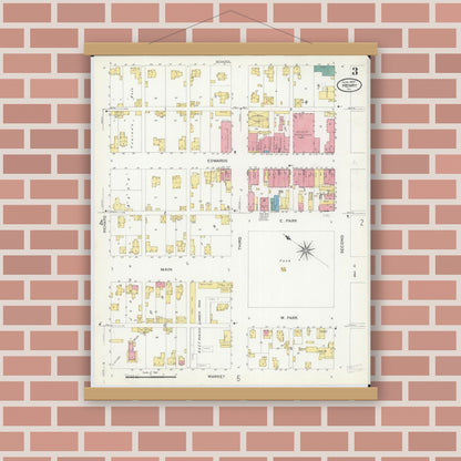Old map wall art mockup — magnetic wood frame on brick wall — Sanborn Fire Insurance Map from Henry, Marshall County, Illinois (1907), Sheet #0003