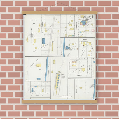 Old map wall art mockup — magnetic wood frame on brick wall — Sanborn Fire Insurance Map from Grafton, Ozankee County, Wisconsin (1894), Sheet #0002