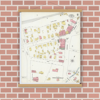 Old map wall art mockup — magnetic wood frame on brick wall — Sanborn Fire Insurance Map from Geneva, Ashtabula County, Ohio (1898), Sheet #0002