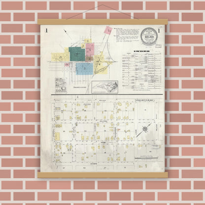 Old map wall art mockup — magnetic wood frame on brick wall — Sanborn Fire Insurance Map from Selma, Johnston County, North Carolina (1923) - Complete Map Set