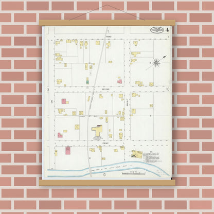 Old map wall art mockup — magnetic wood frame on brick wall — Sanborn Fire Insurance Map from Williamsburg, Clermont County, Ohio (1900), Sheet #0004