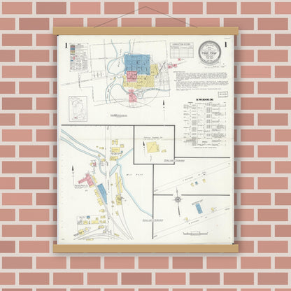 Old map wall art mockup — magnetic wood frame on brick wall — Sanborn Fire Insurance Map from Paw Paw, Van Buren County, Michigan (1934) - Complete Map Set