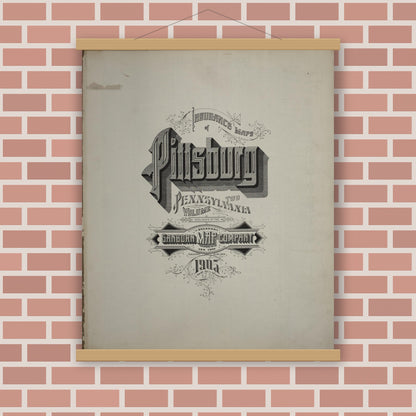 Old map wall art mockup — magnetic wood frame on brick wall — Sanborn Fire Insurance Map from Pittsburgh, Allegheny County, Pennsylvania (1905), Sheet #0001