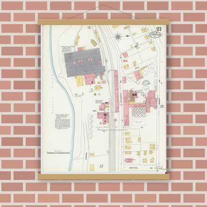 Old map wall art mockup — magnetic wood frame on brick wall — Sanborn Fire Insurance Map from Franklin, Venango County, Pennsylvania (1906), Sheet #0021