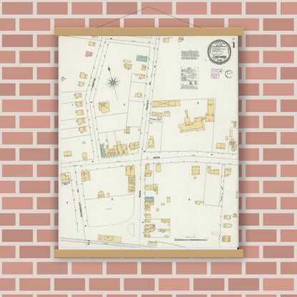 Old map wall art mockup — magnetic wood frame on brick wall — Sanborn Fire Insurance Map from Chatham, Morris County, New Jersey (1901), Sheet #0001