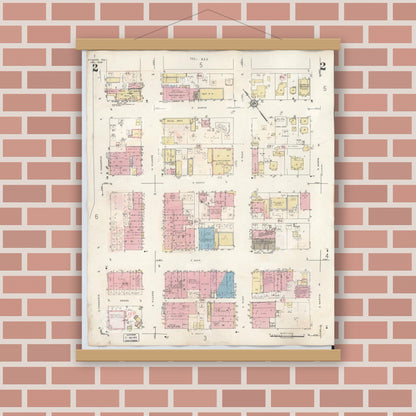 Old map wall art mockup — magnetic wood frame on brick wall — Sanborn Fire Insurance Map from Kilgore, Gregg County, Texas (1950), Sheet #0002