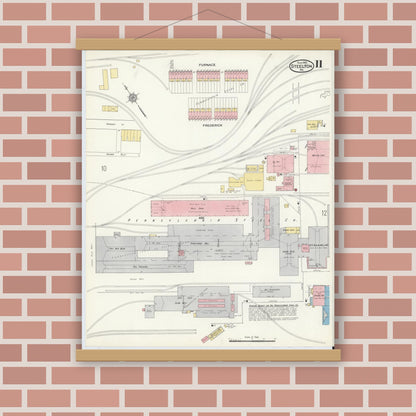 Old map wall art mockup — magnetic wood frame on brick wall — Sanborn Fire Insurance Map from Steelton, Dauphin County, Pennsylvania (1915), Sheet #0011