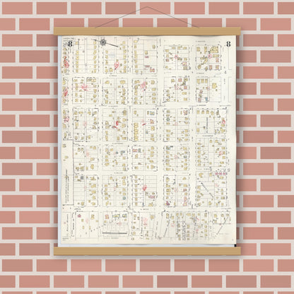 Old map wall art mockup — magnetic wood frame on brick wall — Sanborn Fire Insurance Map from Lamesa, Dawson County, Texas (1948), Sheet #0008
