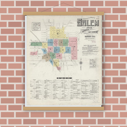 Old map wall art mockup — magnetic wood frame on brick wall — Sanborn Fire Insurance Map from Salem, Columbiana County, Ohio (1915) - Complete Map Set