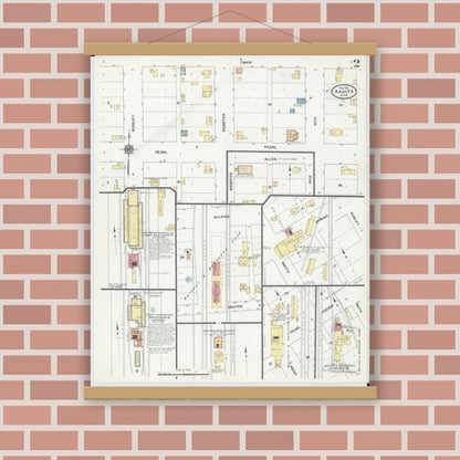 Old map wall art mockup — magnetic wood frame on brick wall — Sanborn Fire Insurance Map from Kasota, Le Sueur County, Minnesota (1911), Sheet #0002