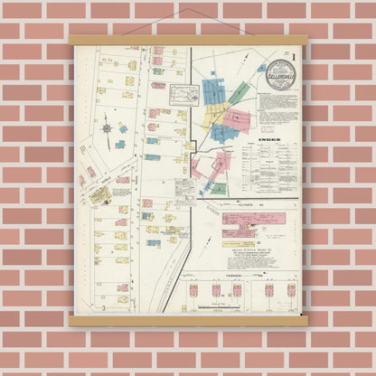 Old map wall art mockup — magnetic wood frame on brick wall — Sanborn Fire Insurance Map from Sellersville, Bucks County, Pennsylvania (1913) - Complete Map Set
