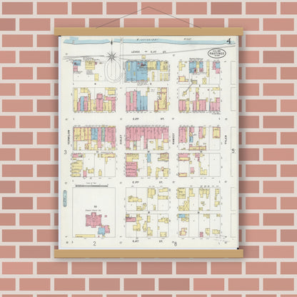 Old map wall art mockup — magnetic wood frame on brick wall — Sanborn Fire Insurance Map from Hastings, Dakota County, Minnesota (1898), Sheet #0004
