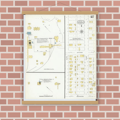 Old map wall art mockup — magnetic wood frame on brick wall — Sanborn Fire Insurance Map from Red Jacket, Houghton County, Michigan (1908), Sheet #0027