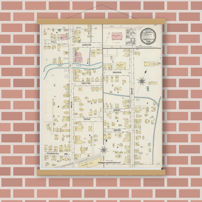 Old map wall art mockup — magnetic wood frame on brick wall — Sanborn Fire Insurance Map from Edwardsville, Luzerne County, Pennsylvania (1891), Sheet #0001