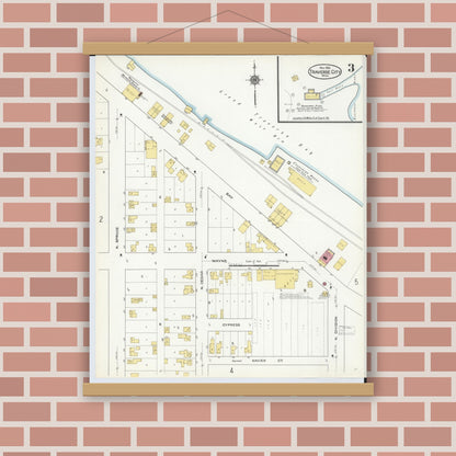 Old map wall art mockup — magnetic wood frame on brick wall — Sanborn Fire Insurance Map from Traverse City, Grand Traverse County, Michigan (1910), Sheet #0003