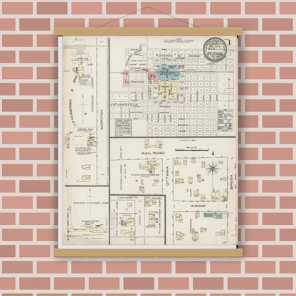 Old map wall art mockup — magnetic wood frame on brick wall — Sanborn Fire Insurance Map from Saint Johns, Clinton County, Michigan (1884) - Complete Map Set