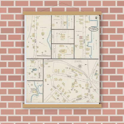 Old map wall art mockup — magnetic wood frame on brick wall — Sanborn Fire Insurance Map from Piermont, Rockland County, New York (1887), Sheet #0002