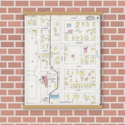 Old map wall art mockup — magnetic wood frame on brick wall — Sanborn Fire Insurance Map from Waukegan, Lake County, Illinois (1894), Sheet #0002