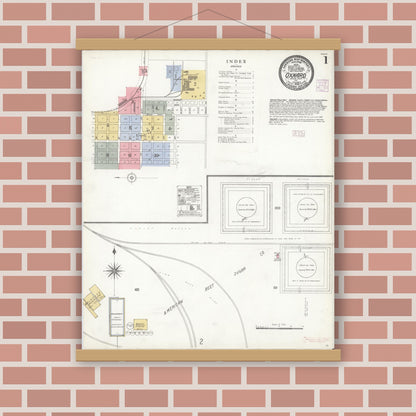 Old map wall art mockup — magnetic wood frame on brick wall — Sanborn Fire Insurance Map from Oxnard, Ventura County, California (1906) - Complete Map Set