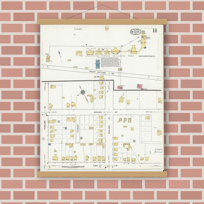 Old map wall art mockup — magnetic wood frame on brick wall — Sanborn Fire Insurance Map from Nyack, Rockland County, New York. (1919), Sheet #0011