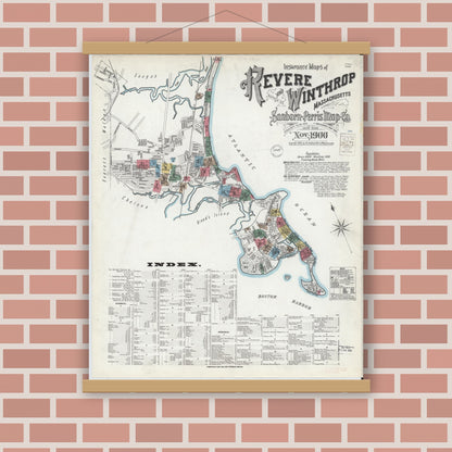 Old map wall art mockup — magnetic wood frame on brick wall — Sanborn Fire Insurance Map from Revere, Suffolk County, Massachusetts (1900) - Complete Map Set
