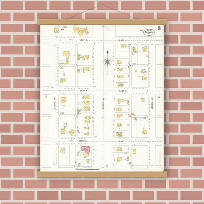 Old map wall art mockup — magnetic wood frame on brick wall — Sanborn Fire Insurance Map from Ontario, San Bernardino County, California (1907), Sheet #0003