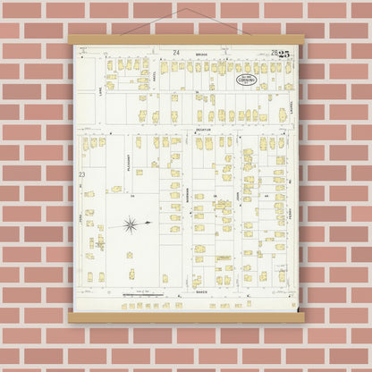 Old map wall art mockup — magnetic wood frame on brick wall — Sanborn Fire Insurance Map from Corning, Steuben County, New York (1908), Sheet #0025