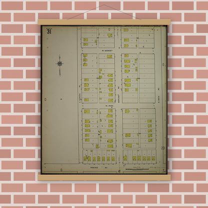 Old map wall art mockup — magnetic wood frame on brick wall — Sanborn Fire Insurance Map from Kenosha, Kenosha County, Wisconsin. (1918), Sheet 35