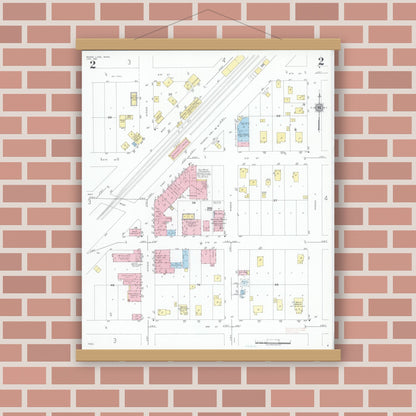 Old map wall art mockup — magnetic wood frame on brick wall — Sanborn Fire Insurance Map from Moose Lake, Carlton County, Minnesota (1951), Sheet #0002