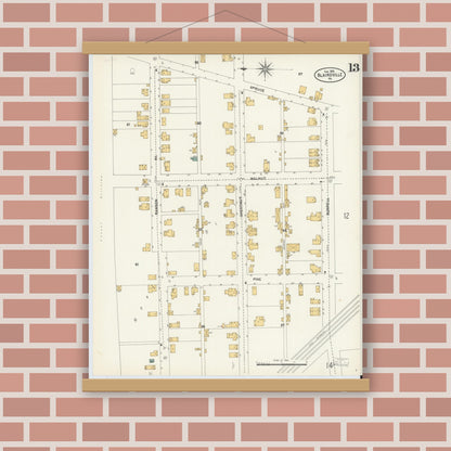 Old map wall art mockup — magnetic wood frame on brick wall — Sanborn Fire Insurance Map from Blairsville, Indiana County, Pennsylvania (1903), Sheet #0013