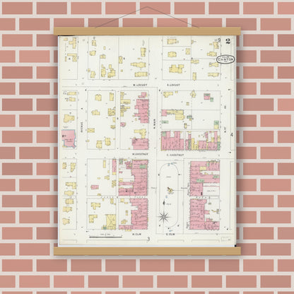 Old map wall art mockup — magnetic wood frame on brick wall — Sanborn Fire Insurance Map from Canton, Fulton County, Illinois (1896), Sheet #0002
