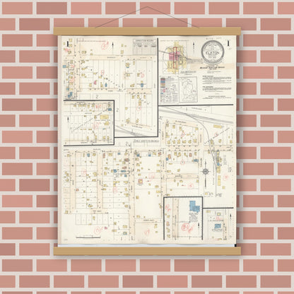 Old map wall art mockup — magnetic wood frame on brick wall — Sanborn Fire Insurance Map from Elkton, Huron County, Michigan (1939) - Complete Map Set