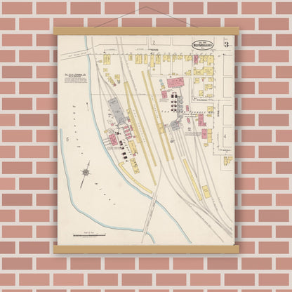 Old map wall art mockup — magnetic wood frame on brick wall — Sanborn Fire Insurance Map from West Middlesex, Mercer County, Pennsylvania (1921), Sheet #0003