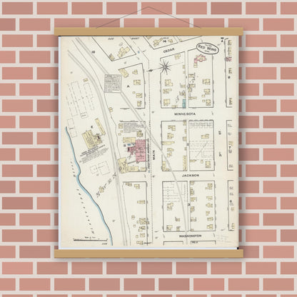 Old map wall art mockup — magnetic wood frame on brick wall — Sanborn Fire Insurance Map from Red Wing, Goodhue County, Minnesota (1884), Sheet #0007